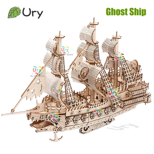 Ury DIY 3D Wooden Puzzle Halloween Ghost Pirate Ship Model For Home Decor