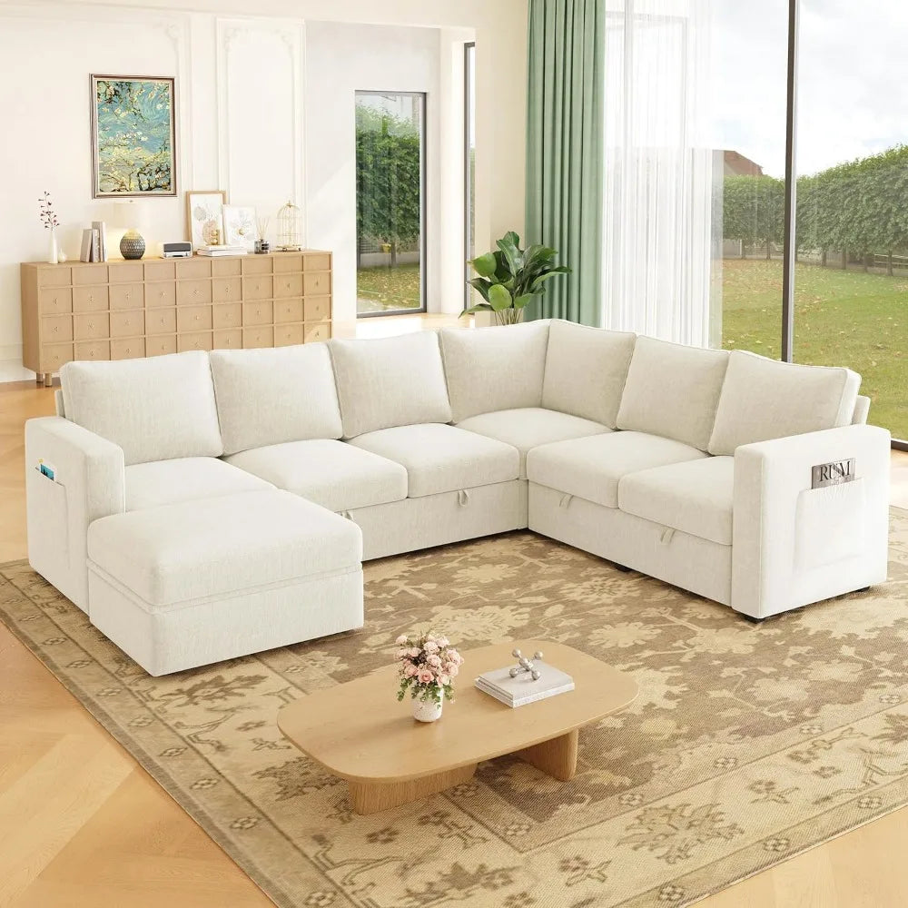 NONECN Modern L Shaped 7 Seat Sectional Sofa With Storage