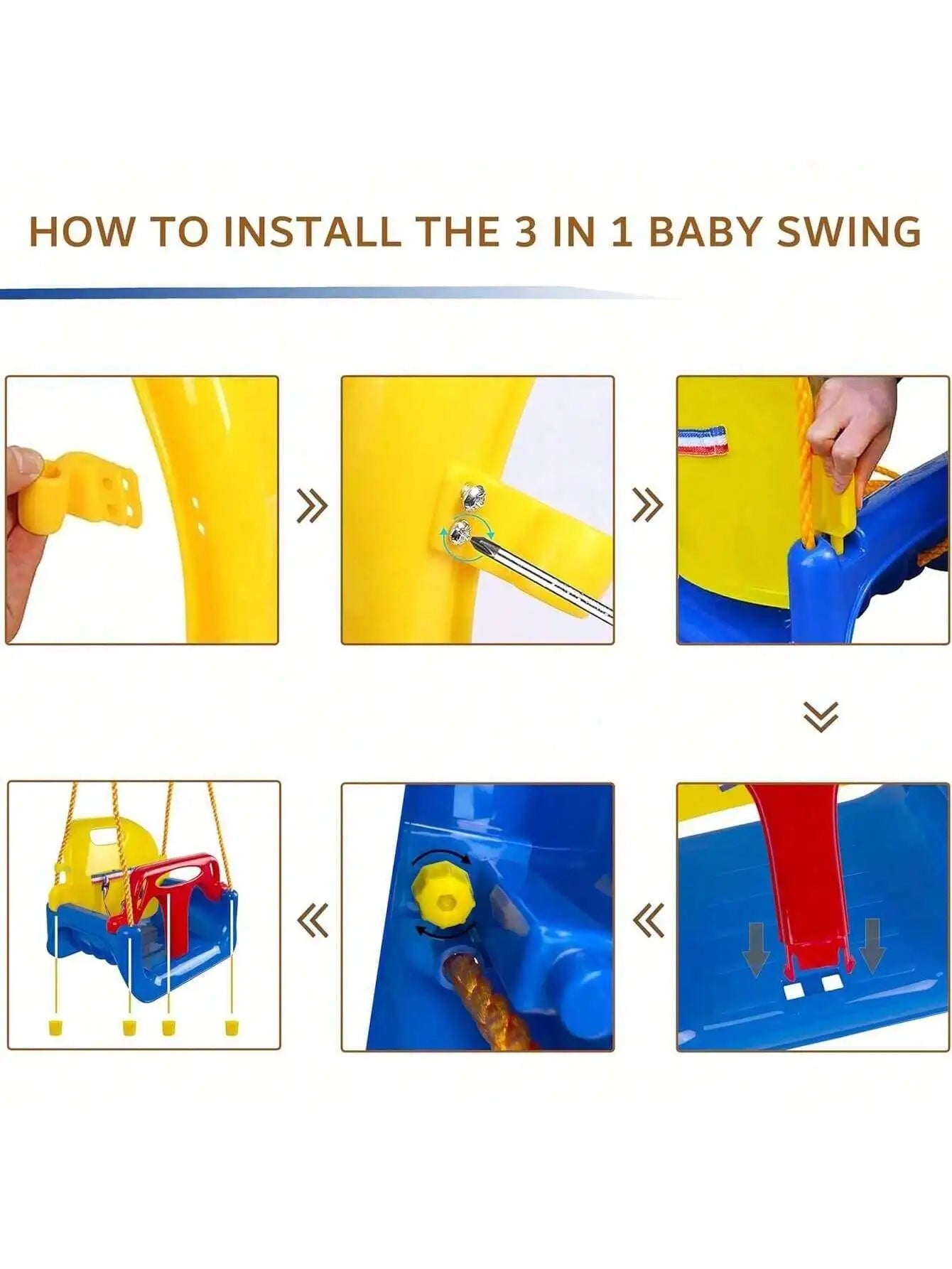 Three In One Toddler Swing Seat With Adjustable Ropes