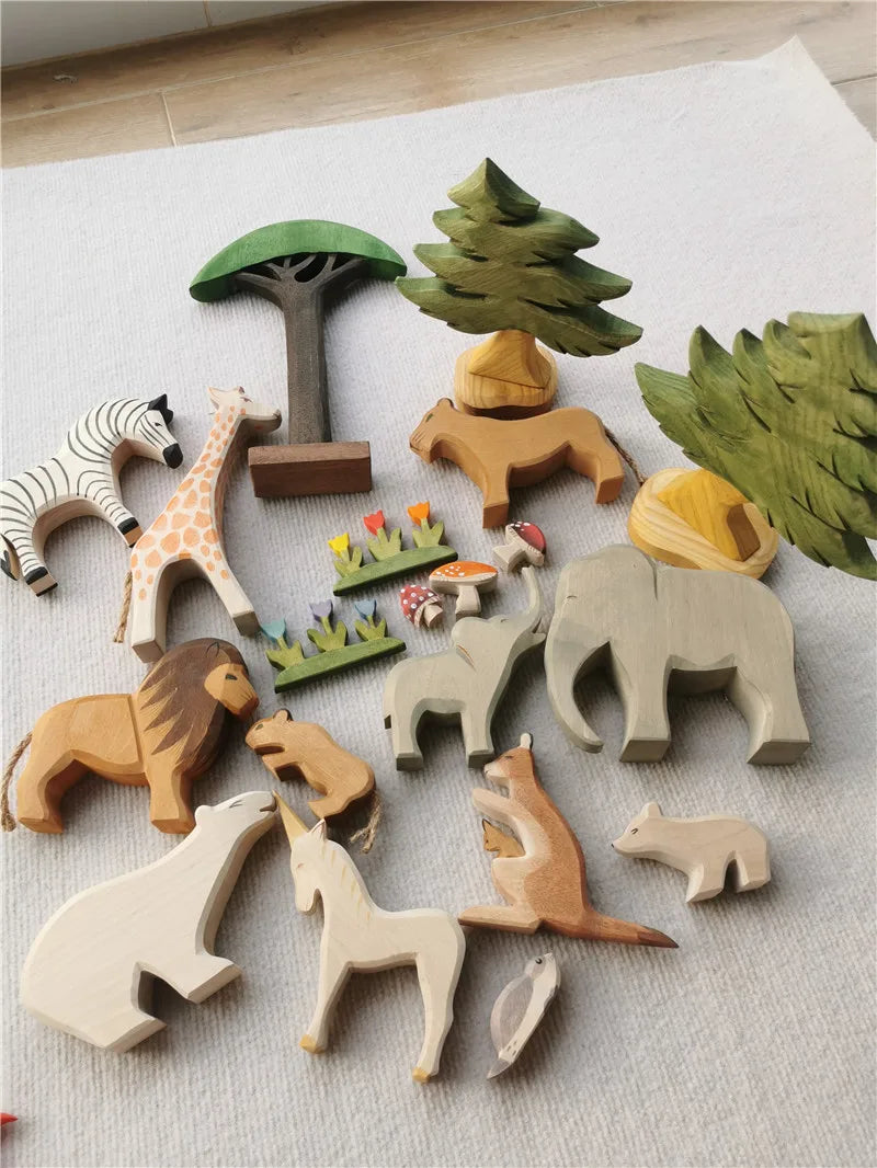 Jumpsecret Wooden Animals Stacking Blocks Set Basswood For Kids