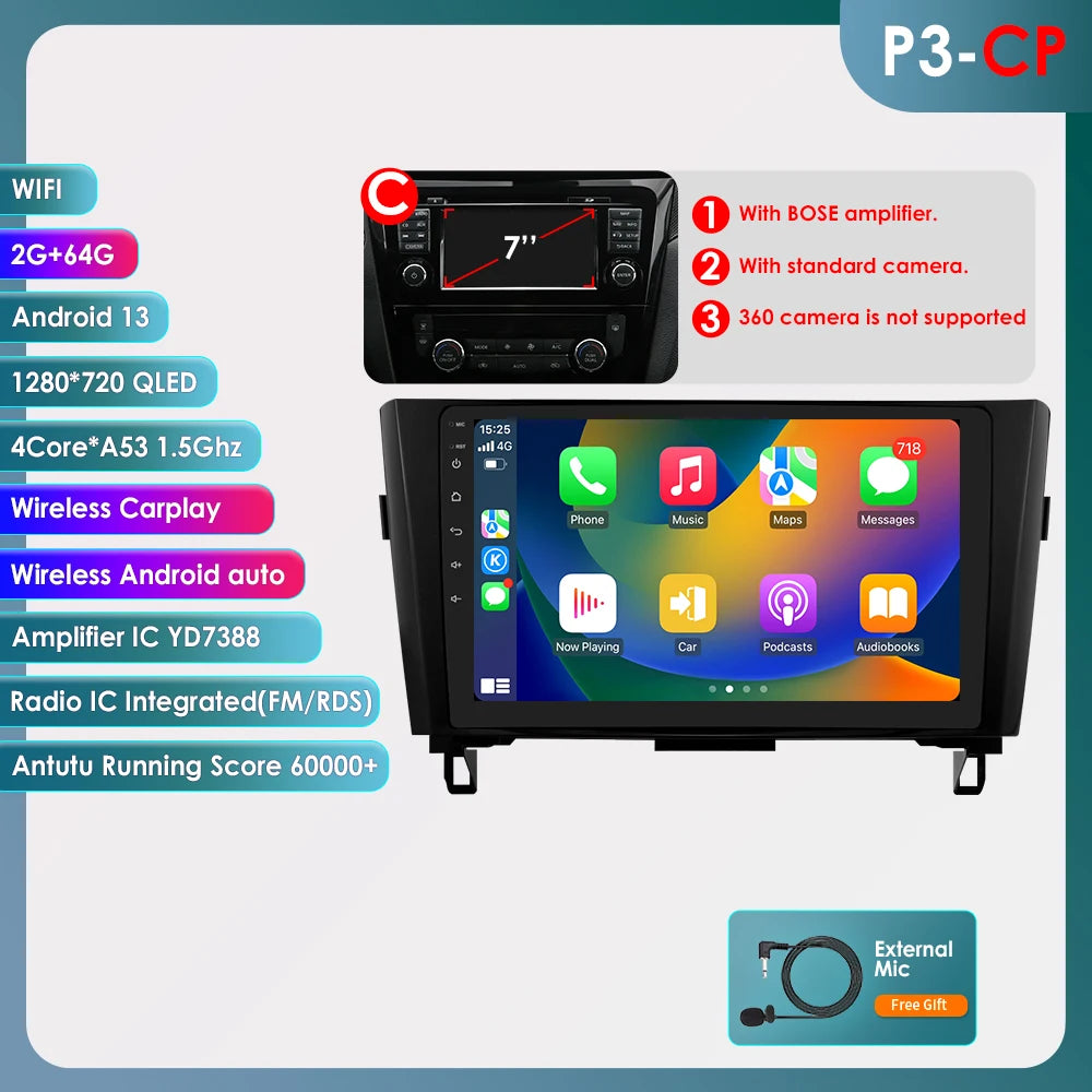 6115 Android 14 Auto Car radio For Nissan Qashqai 2 J11 X-Trail X Trail 3 T32 Rogue multimedia player 4G Carplay 2din Autoradio