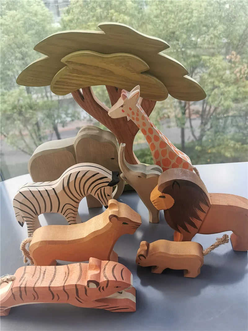 Jumpsecret Wooden Animals Stacking Blocks Set Basswood For Kids