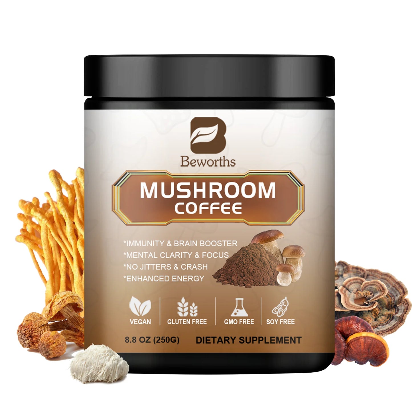 Beworths Mushroom Coffee Reishi Lions Mane Blend Immunity Focus
