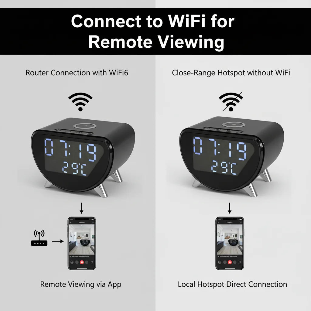 4K UHD WiFi Clock Camera With Motion Detection And Qi Wireless Charging