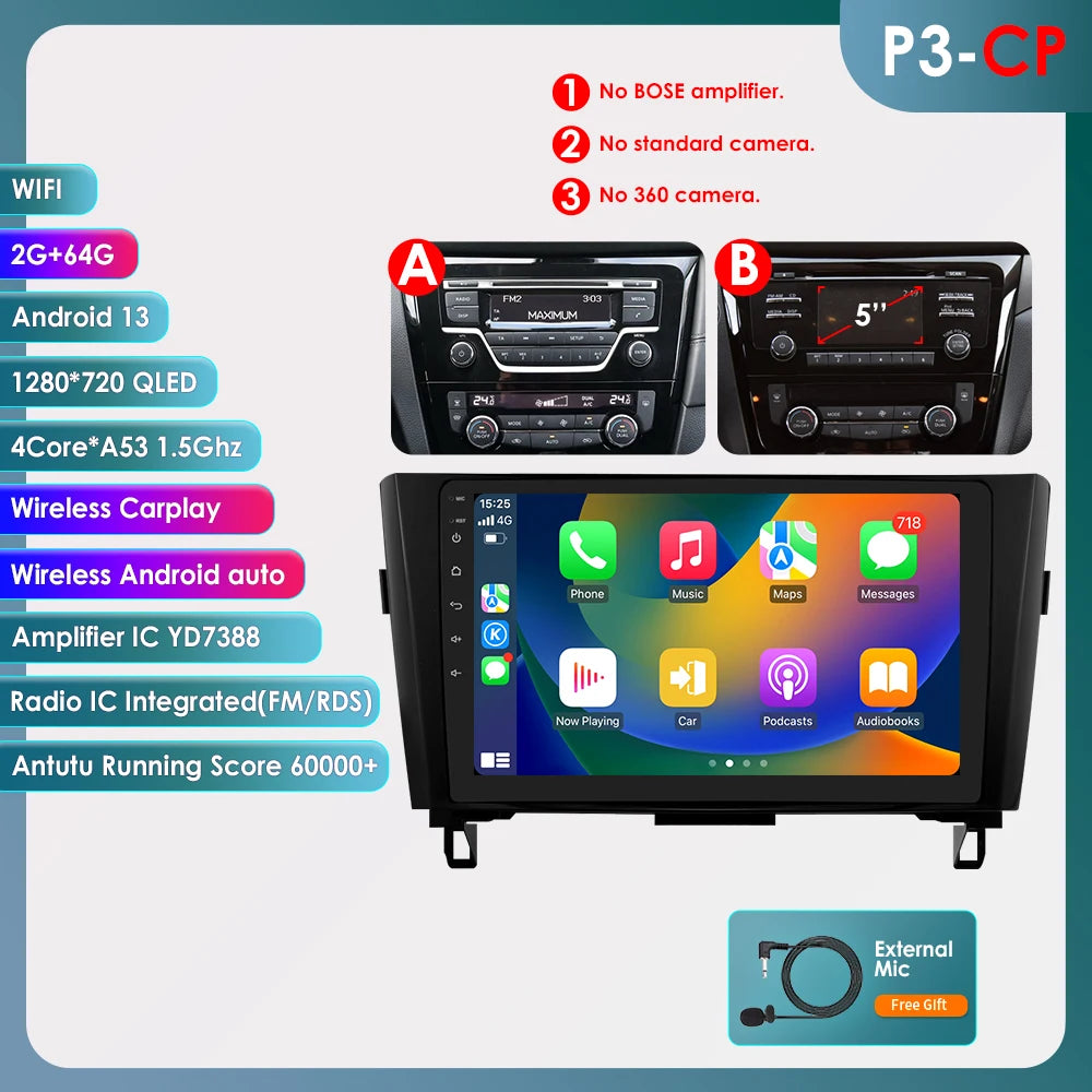 6115 Android 14 Auto Car radio For Nissan Qashqai 2 J11 X-Trail X Trail 3 T32 Rogue multimedia player 4G Carplay 2din Autoradio