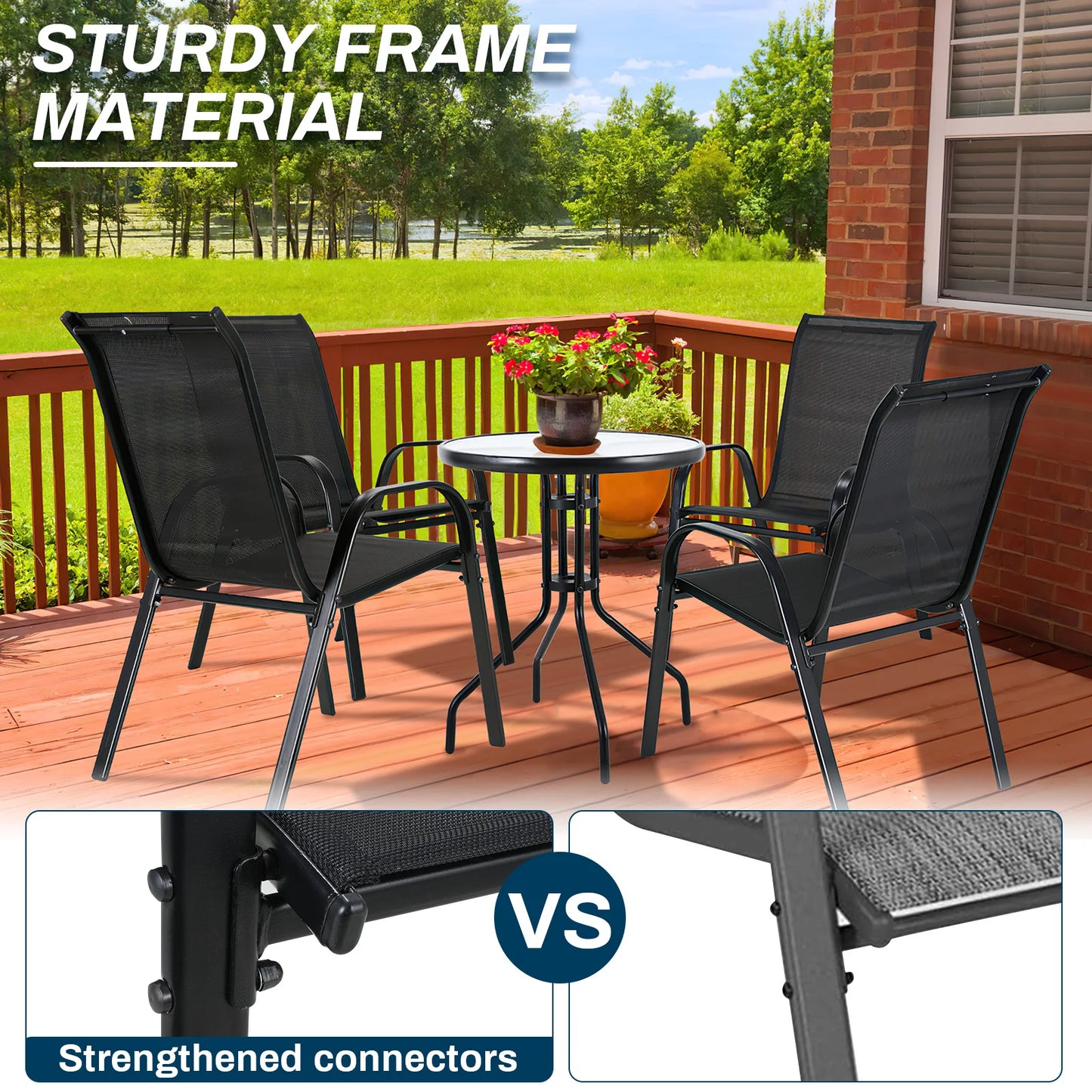 Folding Garden Chairs Steel Iron Teslin Fabric High Back Outdoor Load 150kg