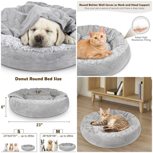 JOEJOY Luxury Cat Cave Bed Donut Dog Bed With Hood