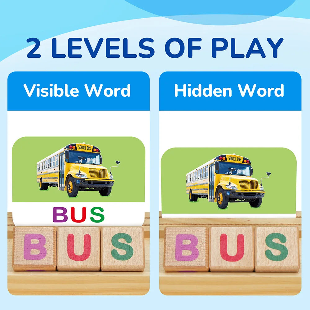 Spelling Games Flash Cards Montessori Wooden Letters CVC Learning