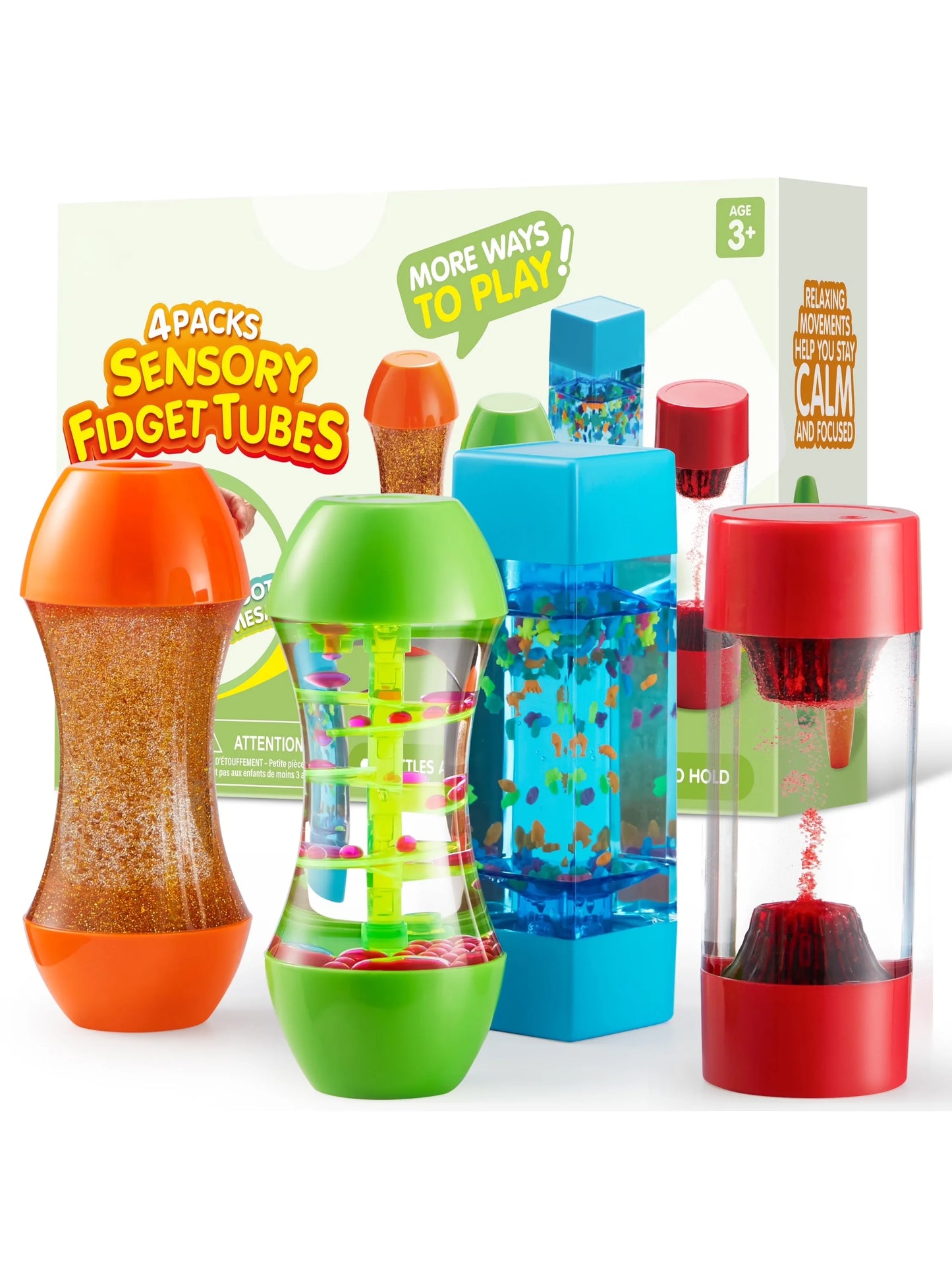 Joyfy 4 Pack Sensory Fidget Tubes For Autism Speech Therapy Calming Toys