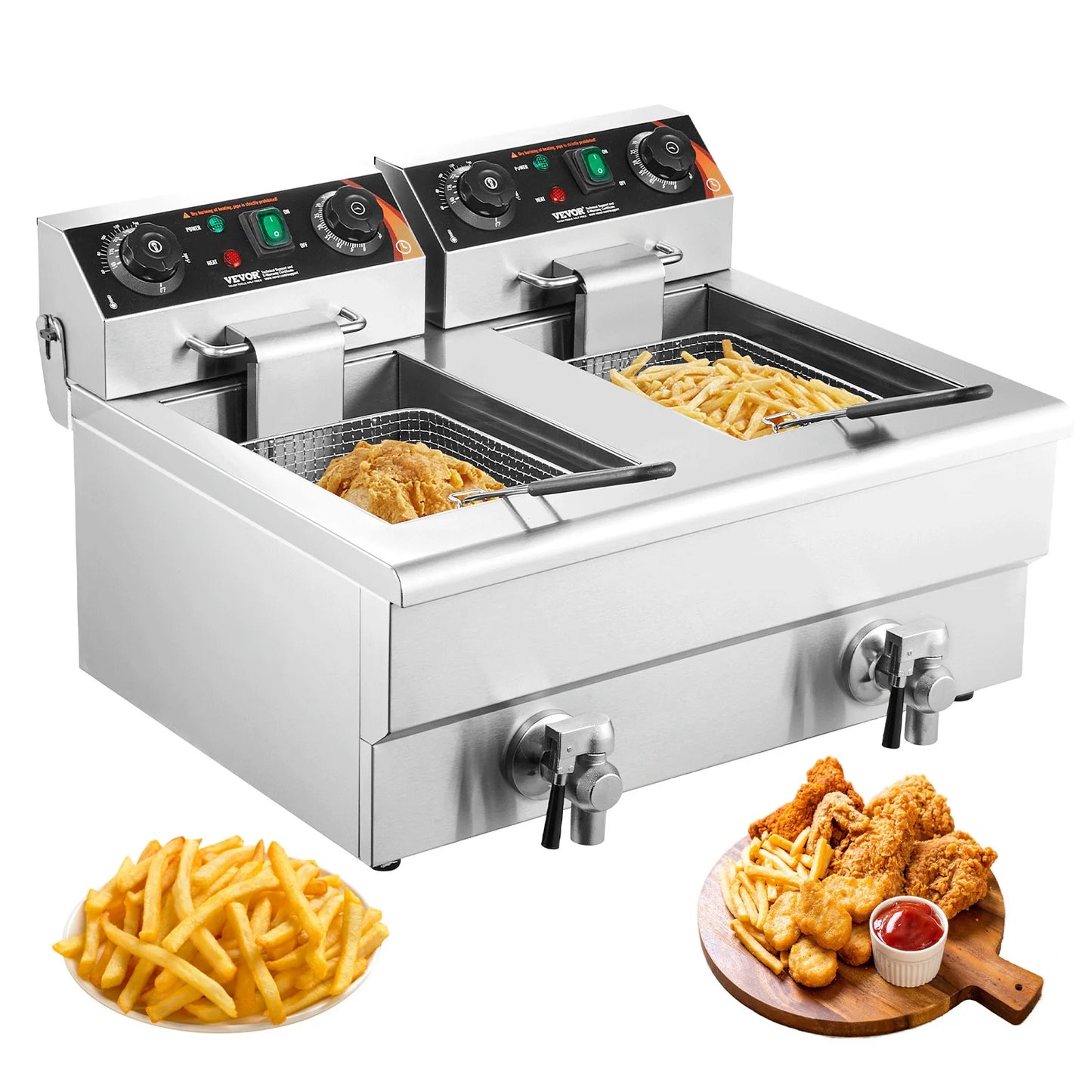 SucceBuy Electric Deep Fryer Dual Removable Tank Commercial Countertop