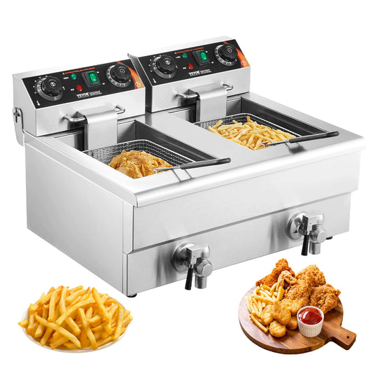 SucceBuy Electric Deep Fryer Dual Removable Tank Commercial Countertop