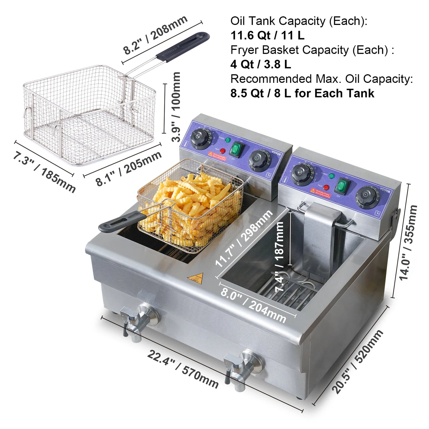 SucceBuy Electric Deep Fryer Dual Removable Tank Commercial Countertop