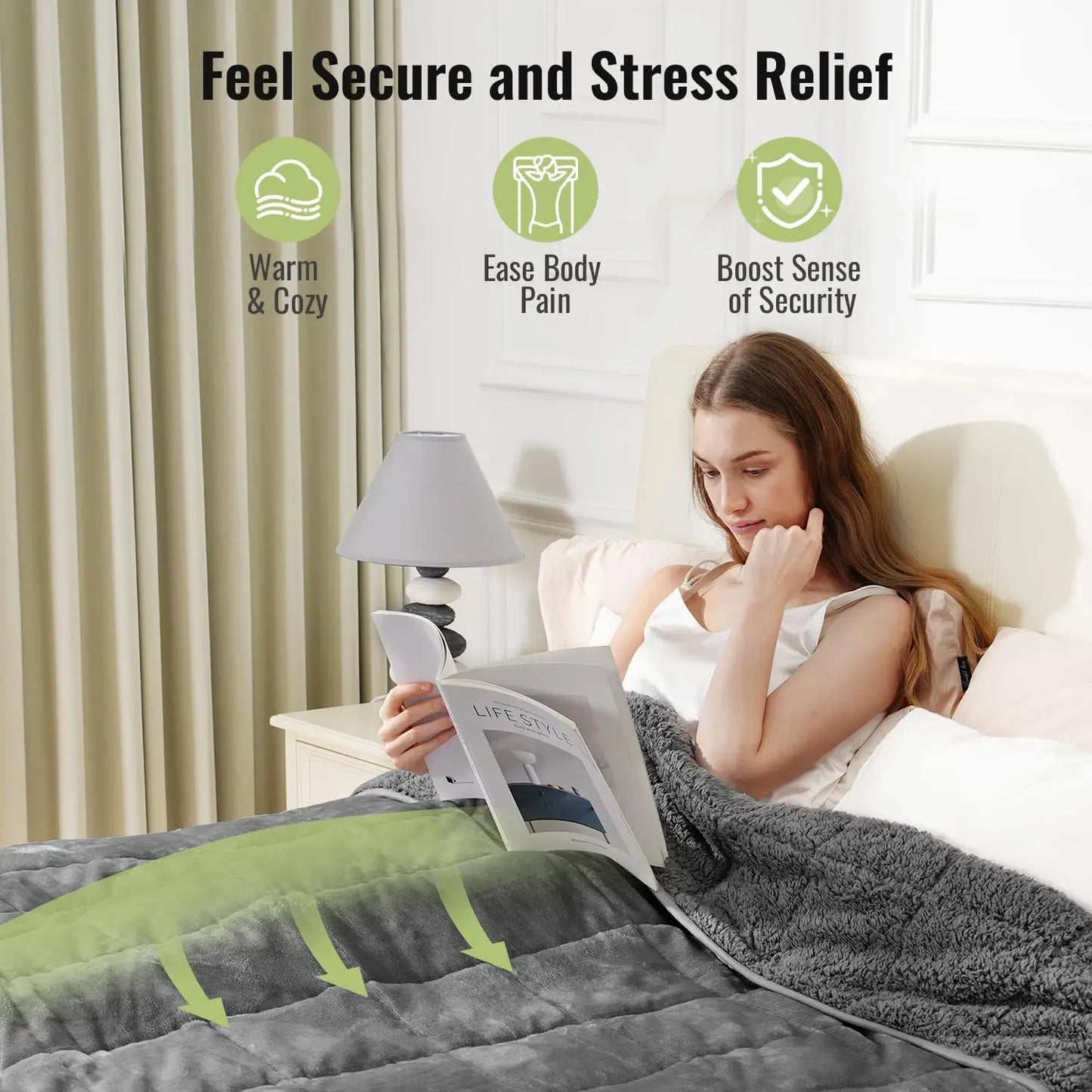 Queen Size Weighted Blanket 15lbs 60x80 Inches, Soft Plush Fleece and Cozy Sherpa for Sleep and Calming, Grey