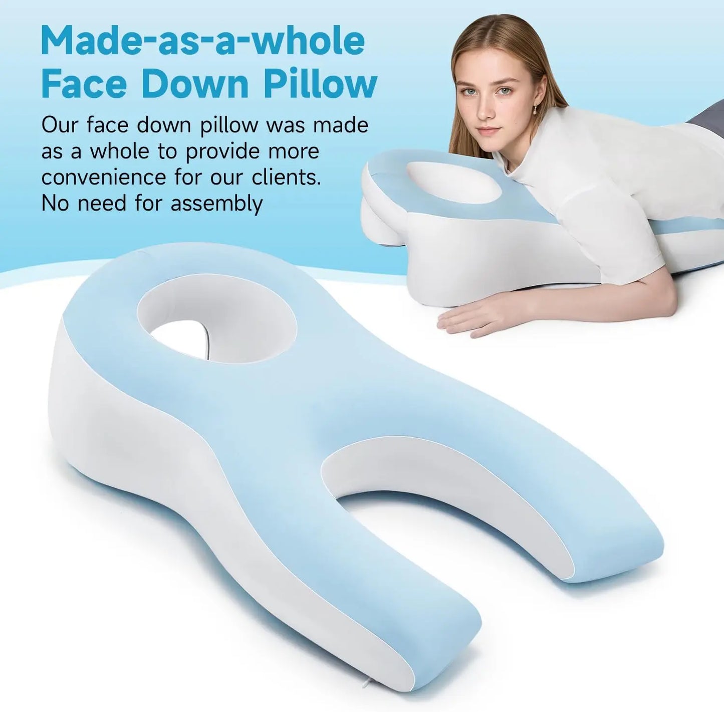 Memory Foam Face Down Pillow After Eye Surgery- Whole BBL Pillow Face Down for Stomach Sleep, Massage-Blue