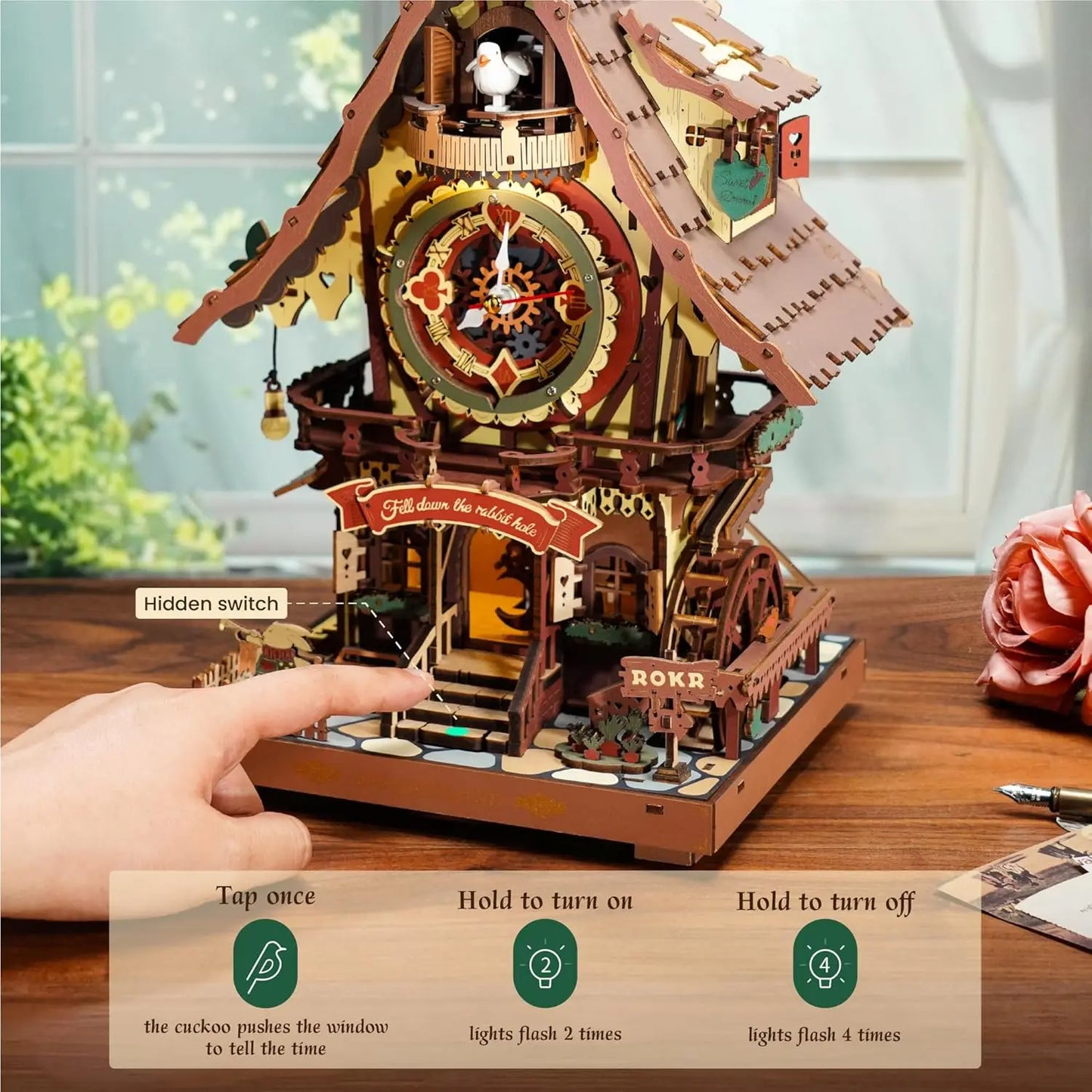 Robotime Rokr 3D Wooden Puzzle Cuckoo Clock Kit Working Bird