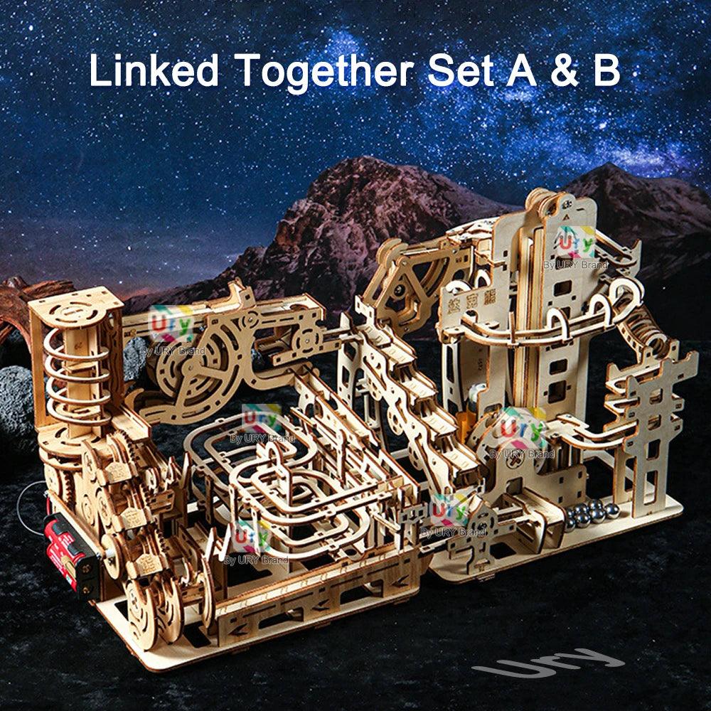Ury 3D Wooden Puzzles Catapult Marble Run Set