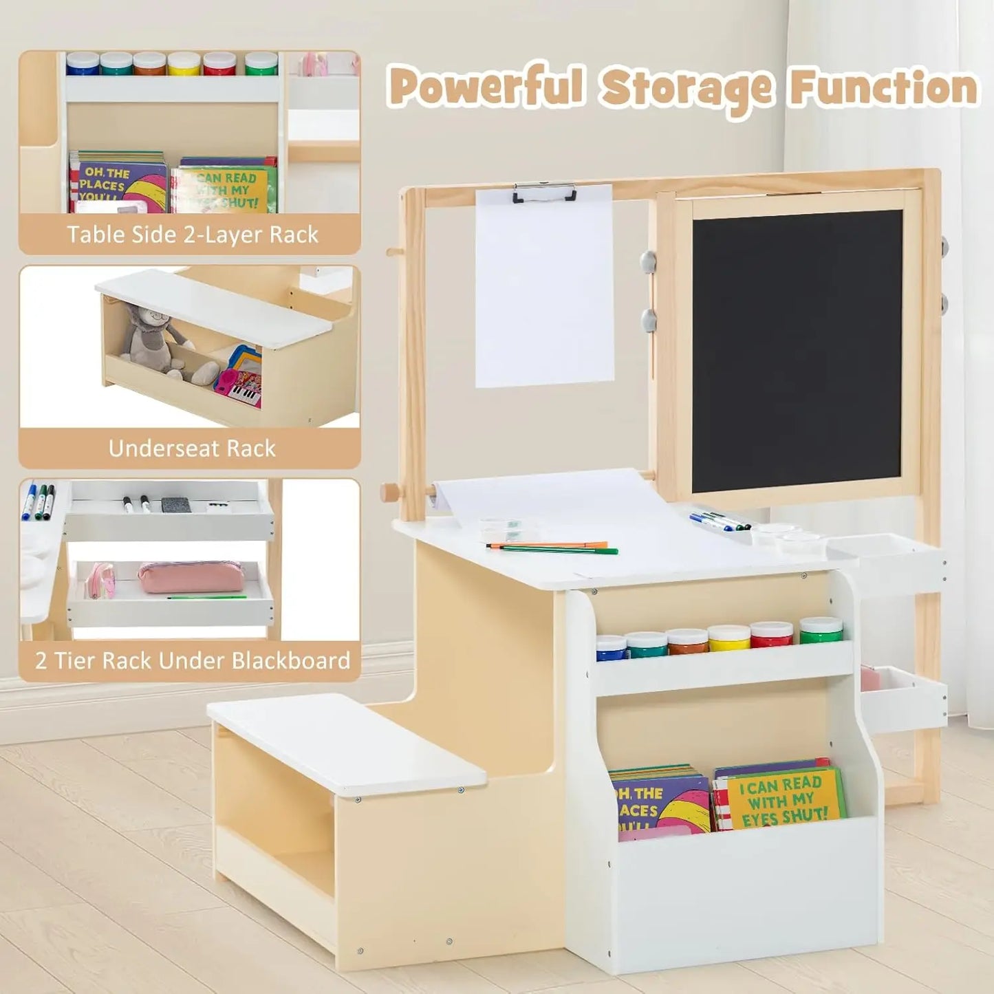 3-in-1 Kids Art Table Chair Set With Adjustable Easel