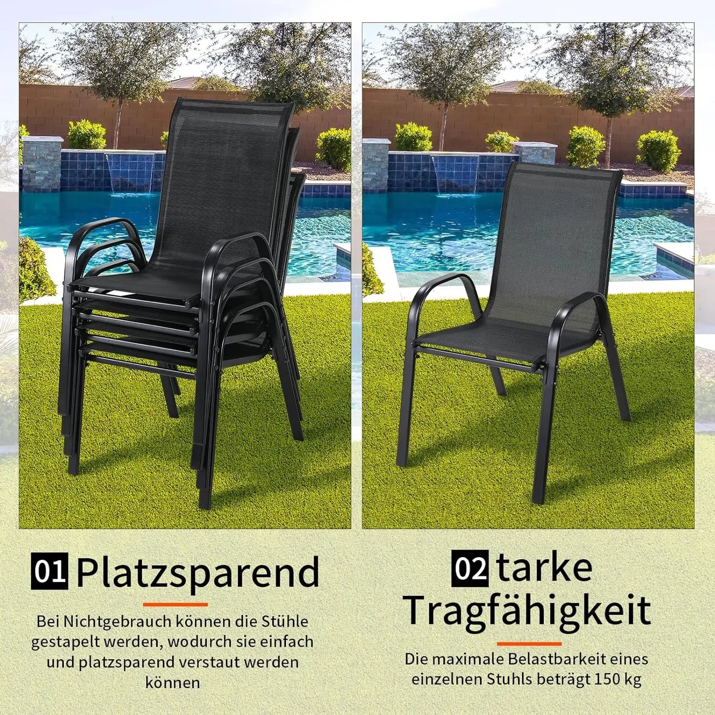 Folding Garden Chairs Steel Iron Teslin Fabric High Back Outdoor Load 150kg