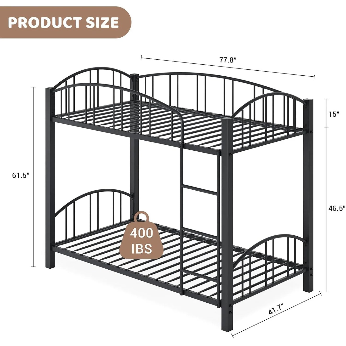 Metal Bunk Bed Twin Over Twin with Stairs and Arched Guardrail Space Saving Ideal for Girls and Boys Room and Dorm, Black