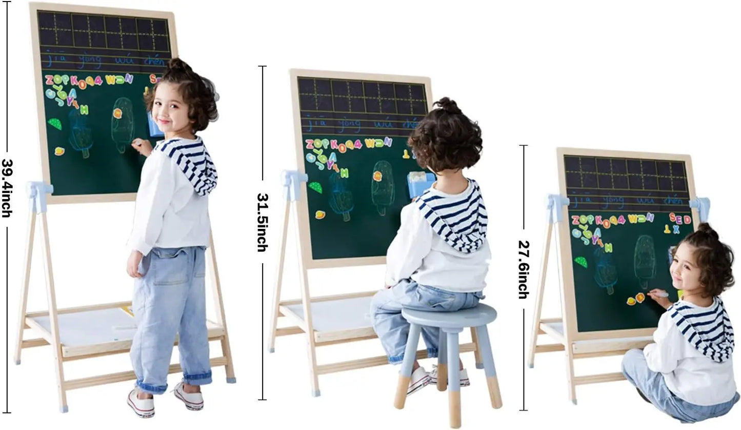 Kids Art Easel Set With Double Sided Board And Supplies
