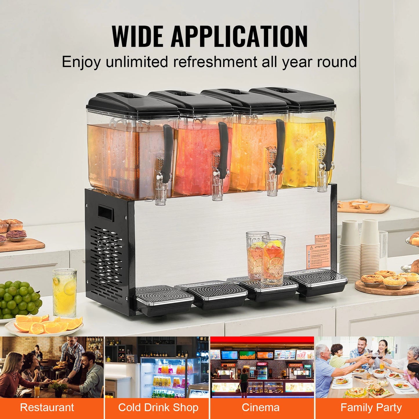 SucceBuy Commercial Beverage Dispenser 4 Tank Stainless Steel