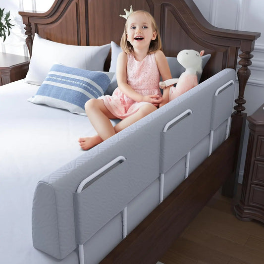 Soft Safety Bed Rail Bumper for Toddlers & Kids, Grey 59" with 3 Brackets for Twin to King Beds