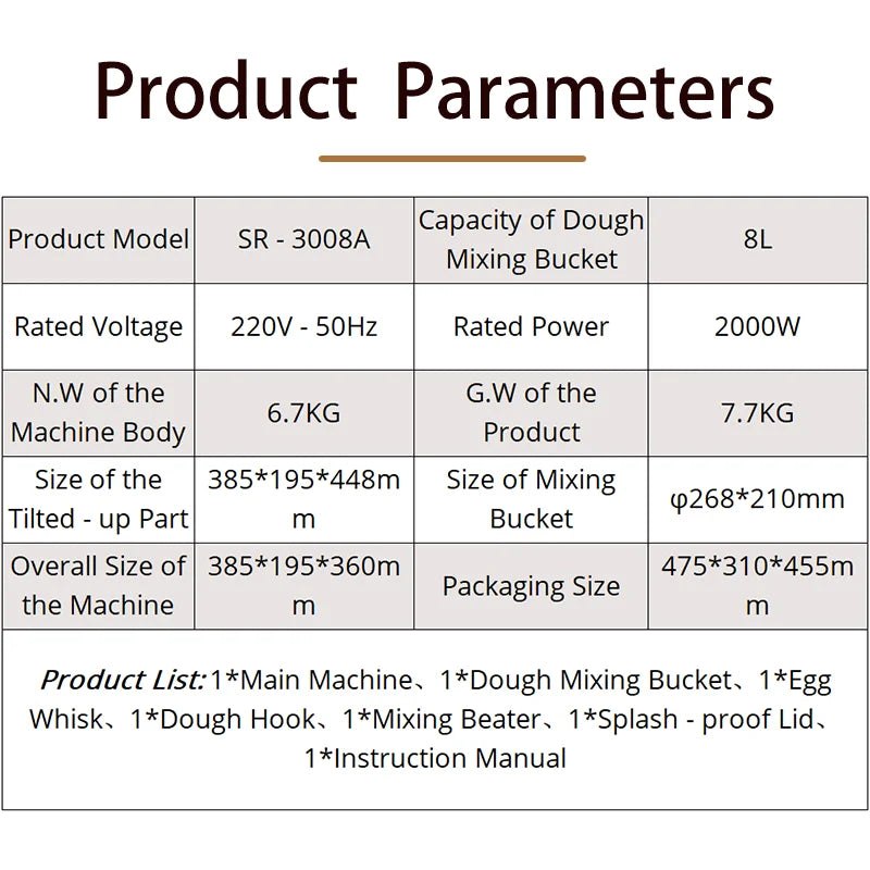 SUNATUR 2000W Stand Mixer All-In-One Kitchen Appliance