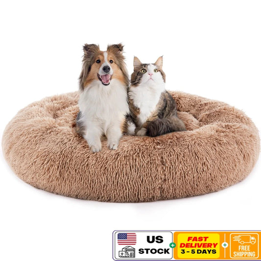 NONECN Cozy Machine Washable Donut Dog Cat Bed Calming Waterproof