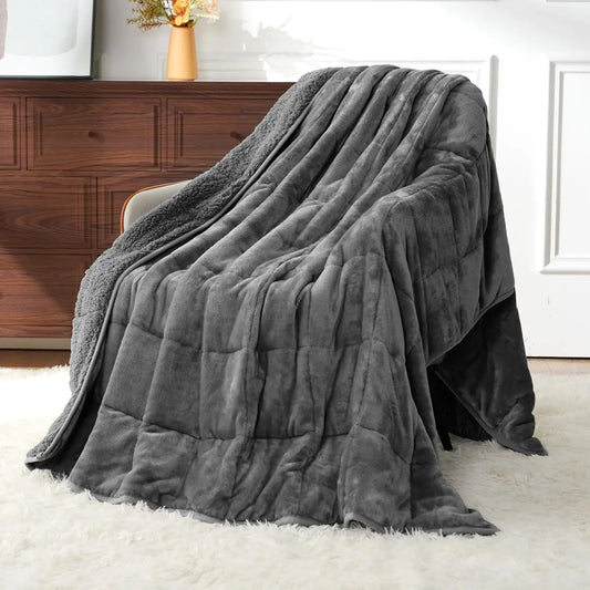 Queen Size Weighted Blanket 15lbs 60x80 Inches, Soft Plush Fleece and Cozy Sherpa for Sleep and Calming, Grey