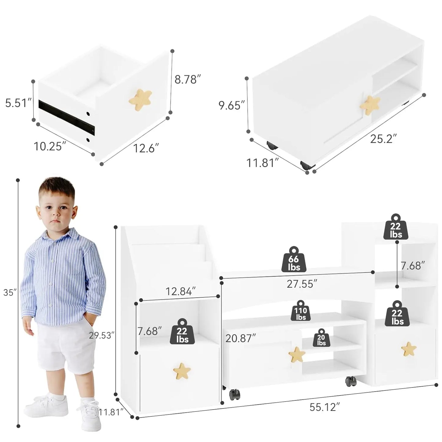 Kids Bookshelf With Reading Nook Desk And Toy Storage Drawers
