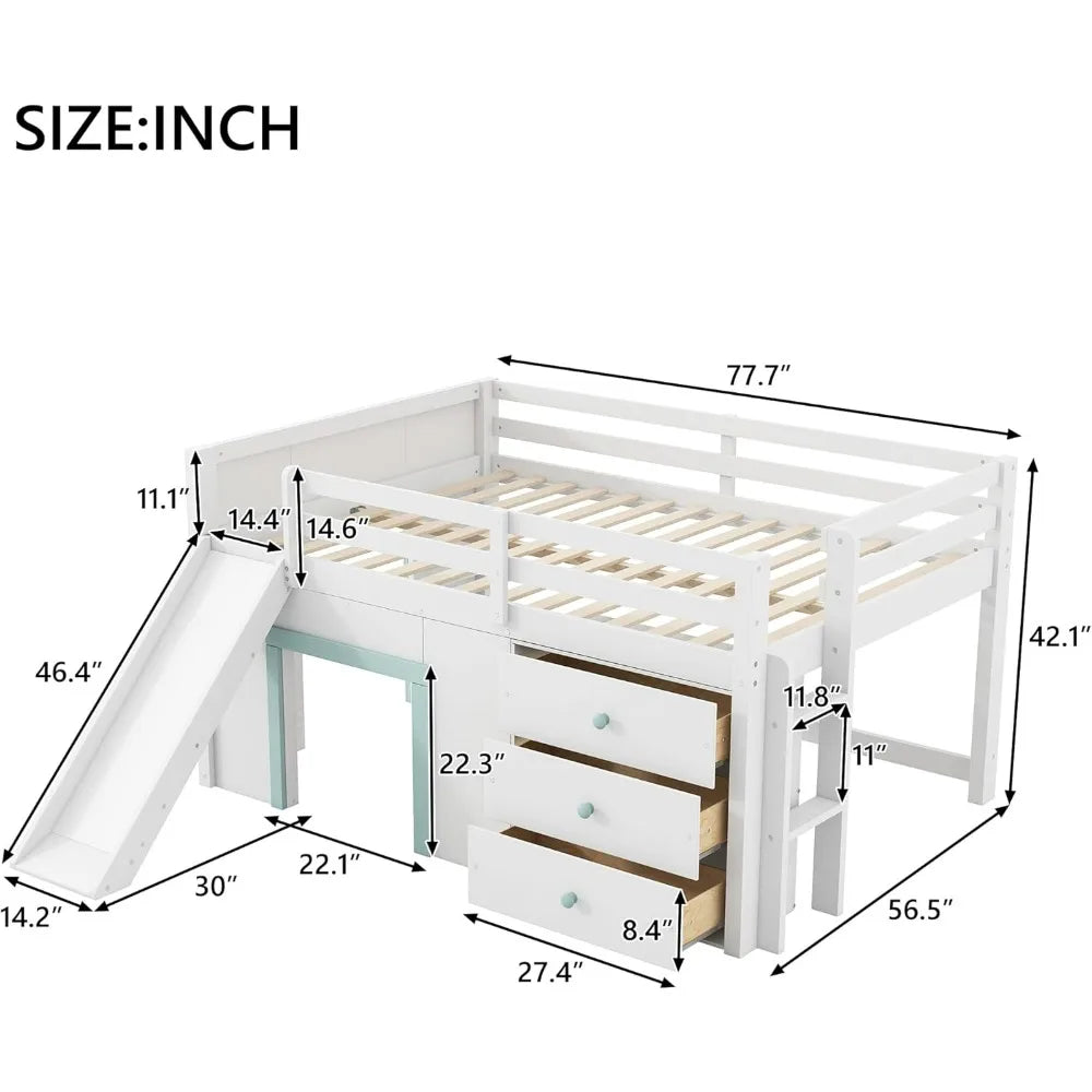 Modern Farmhouse Kids Loft Bed With Slide And Storage