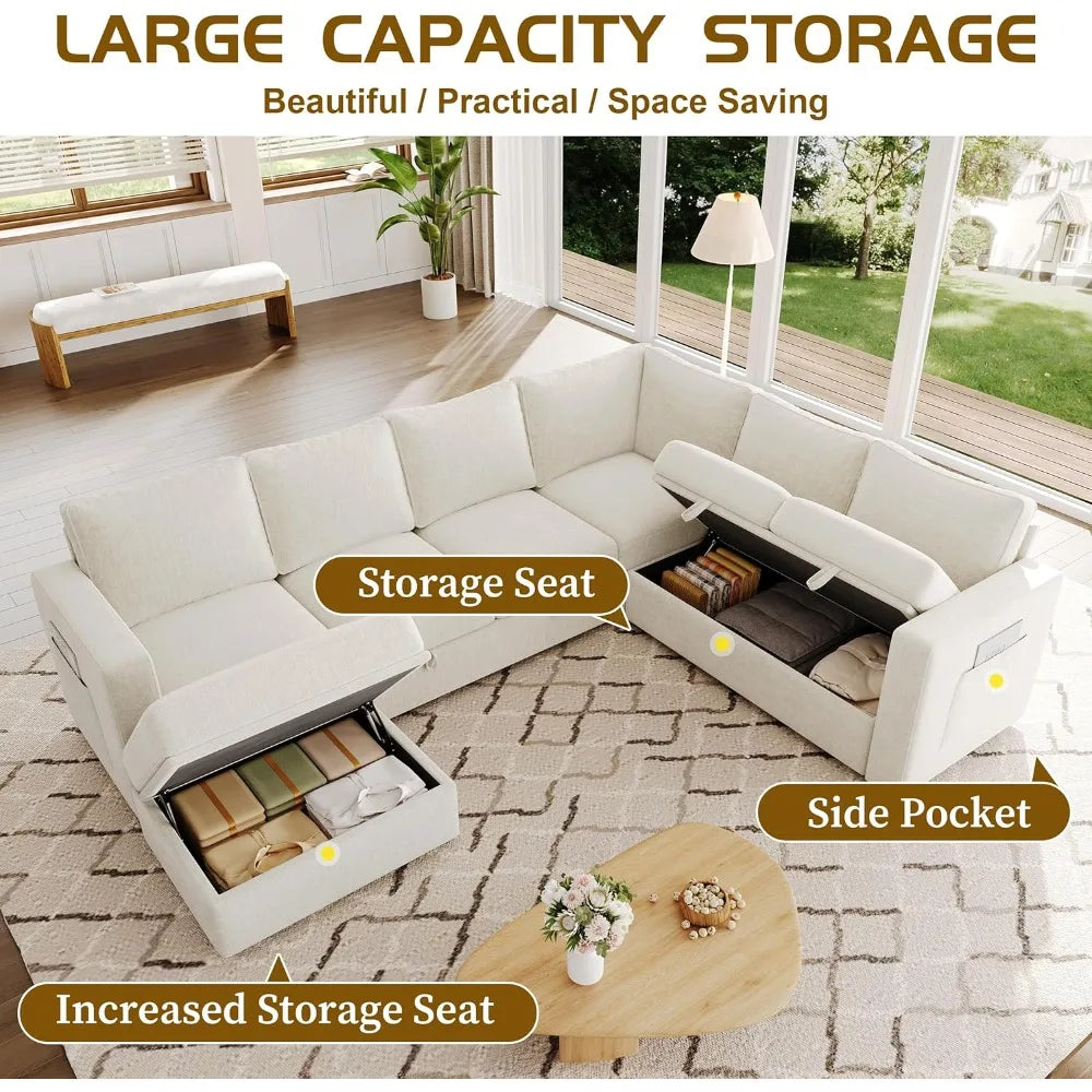 NONECN Modern L Shaped 7 Seat Sectional Sofa With Storage