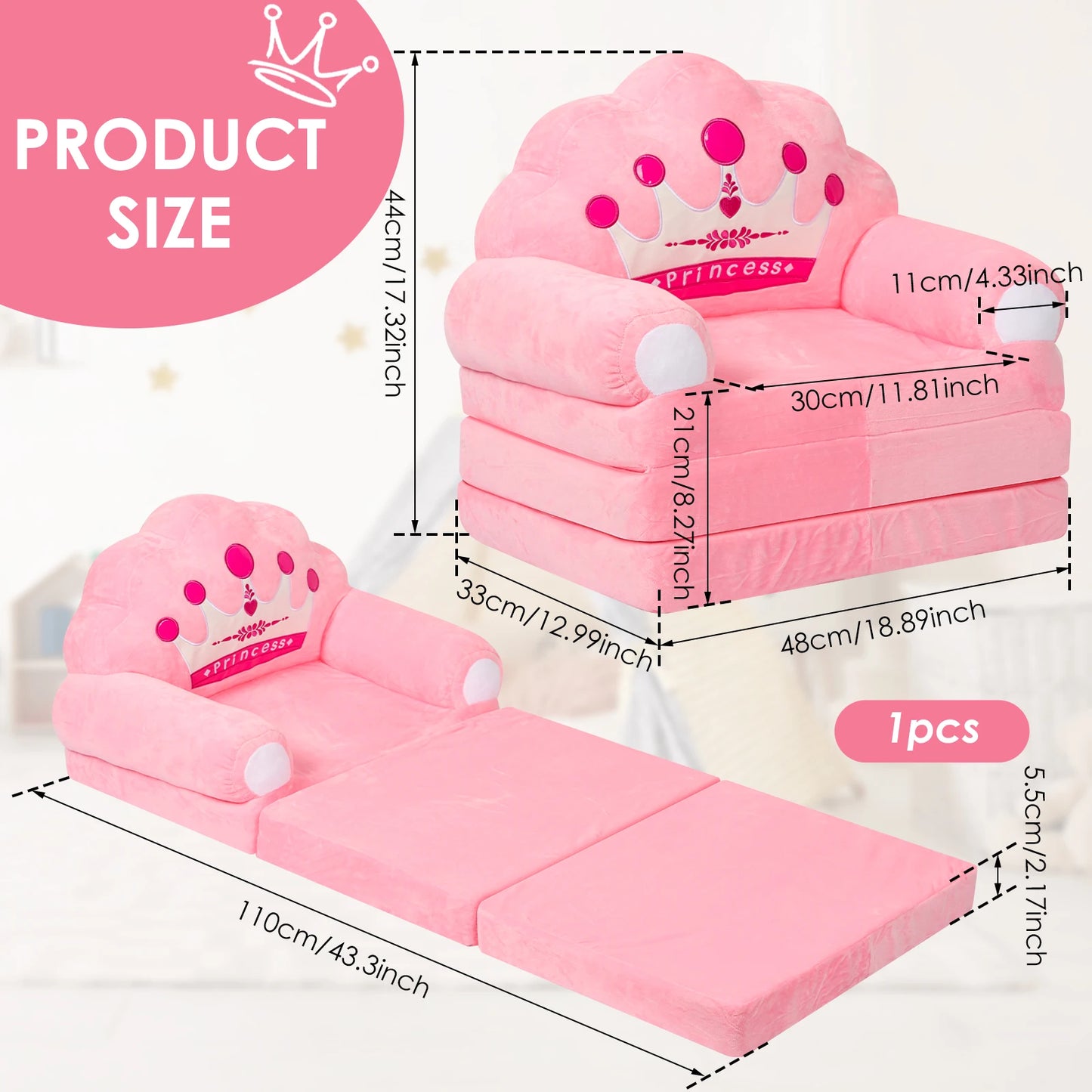 Foldable Kids Sofa Bed Seat Chair Foam Filled Reading Armchair