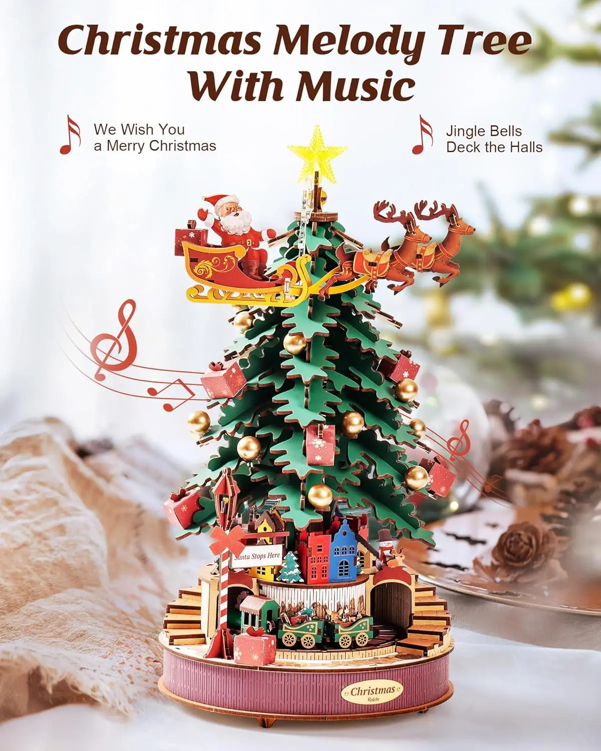 Robotime Wooden Puzzle Music Box Christmas Tree Kit