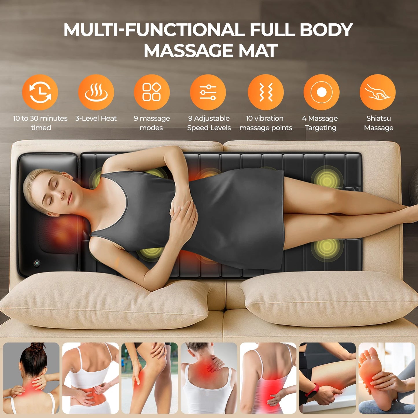 HOMEMASSA Shiatsu Full Body Massage Mat With Heat And Pad