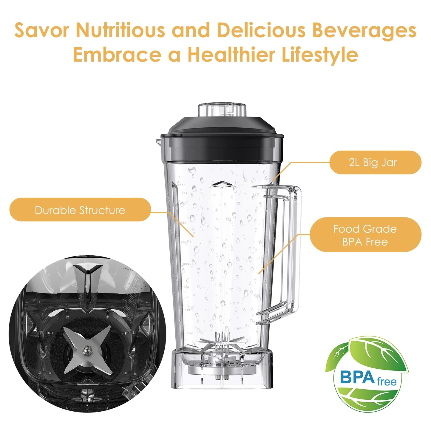 Biolomix BPA Free 3HP 2200W Heavy Duty Commercial Blender Juicer Processor
