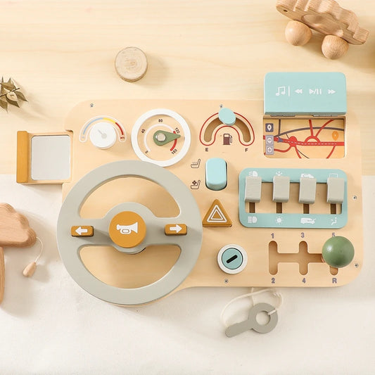 Montessori Wooden Car Steering Wheel Busy Board For Early Education