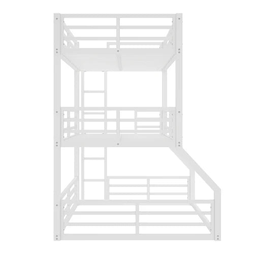 Twin Over Twin Over Full Metal Bunk Bed With Guardrails