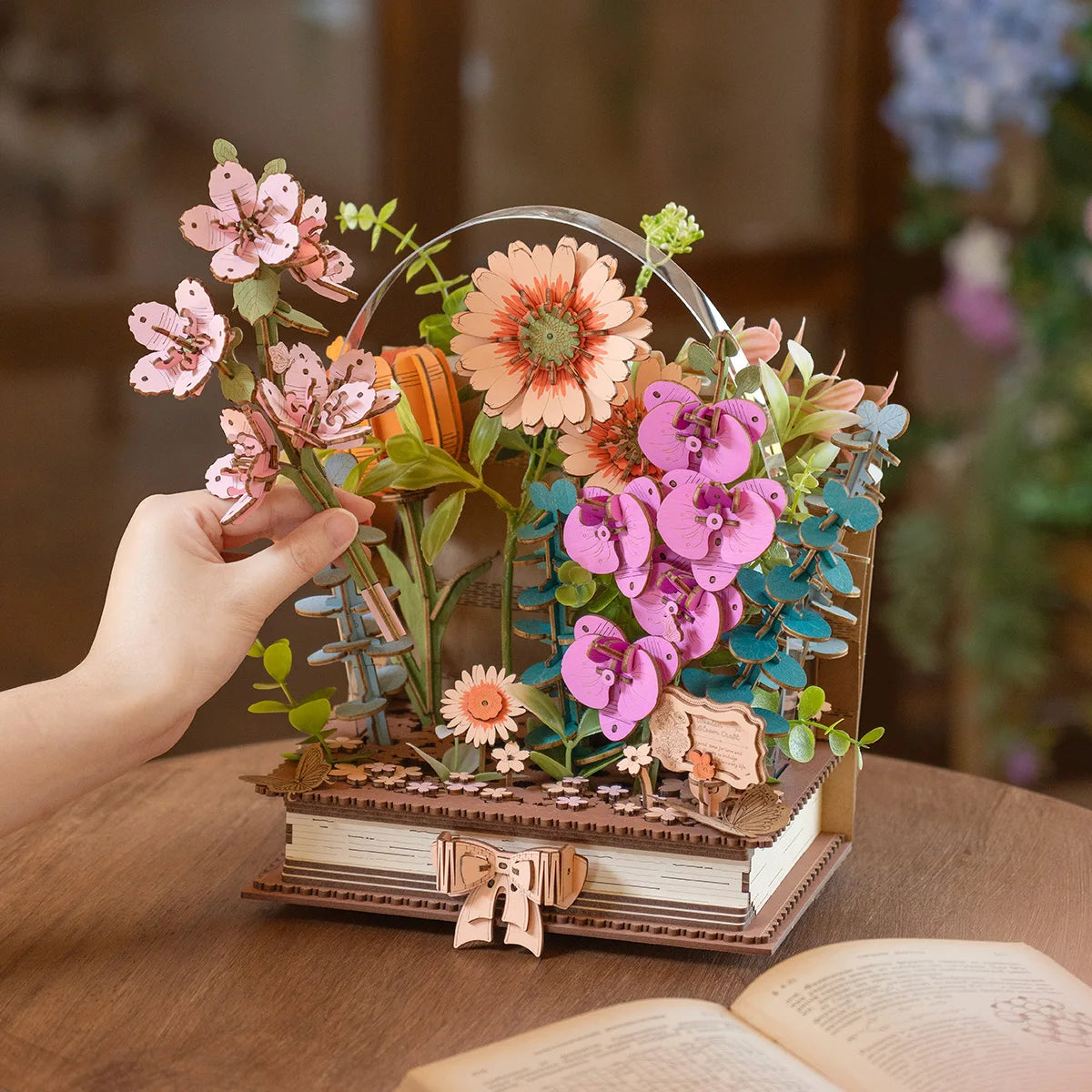 Robotime Blooming Book 3D Wooden Puzzle Decor Gift for Adults