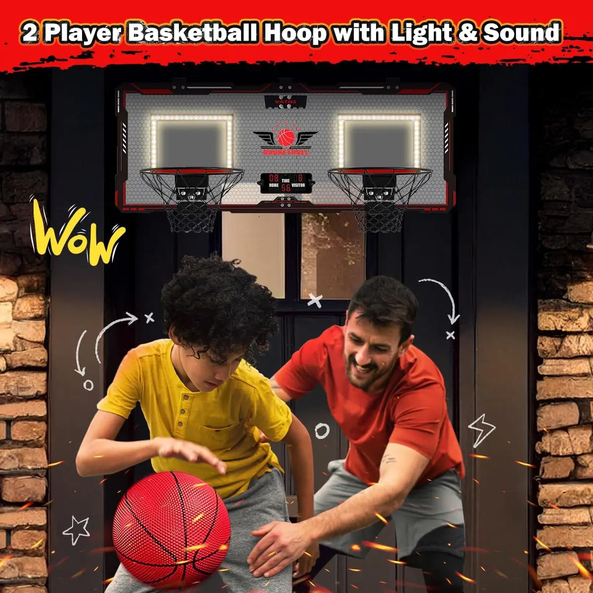 VATOS Dual Indoor Outdoor Basketball Hoop With Electronic Scoreboard