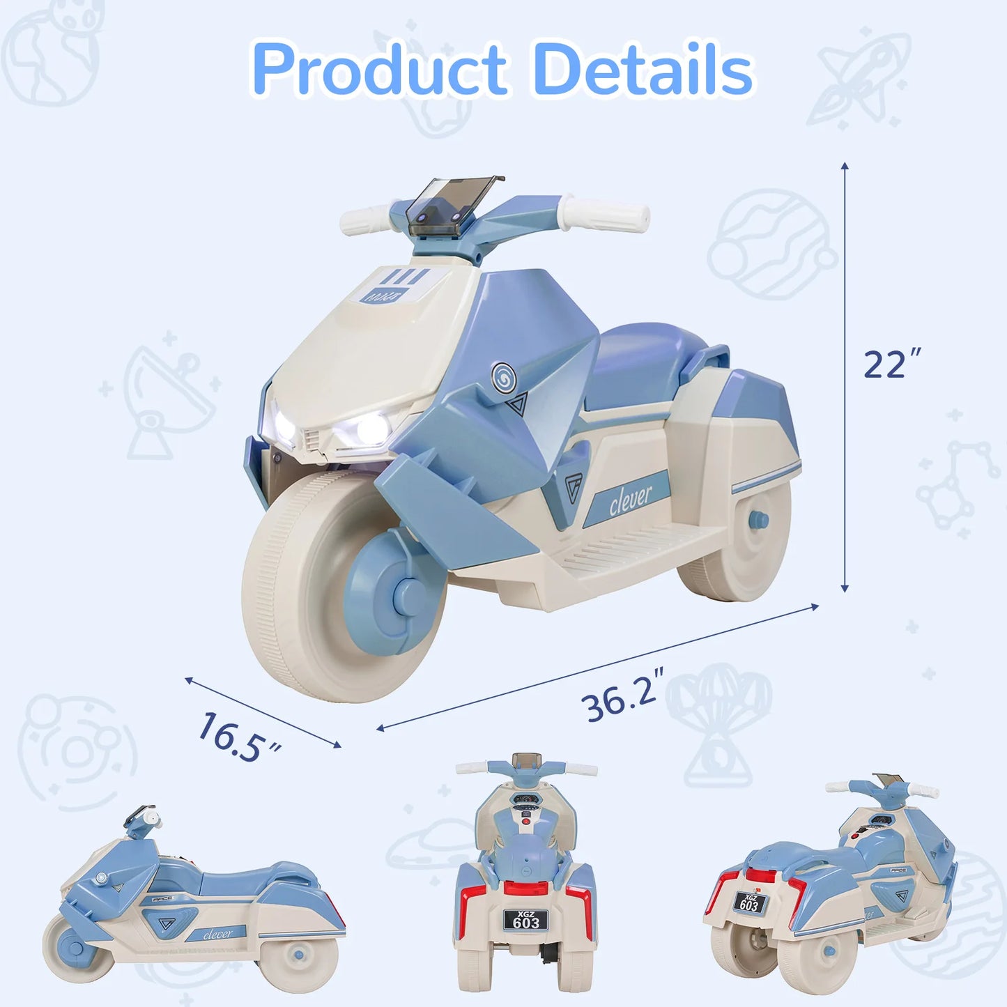 Kids Electric Motorcycle Ride On Car 6V Battery Lights Music