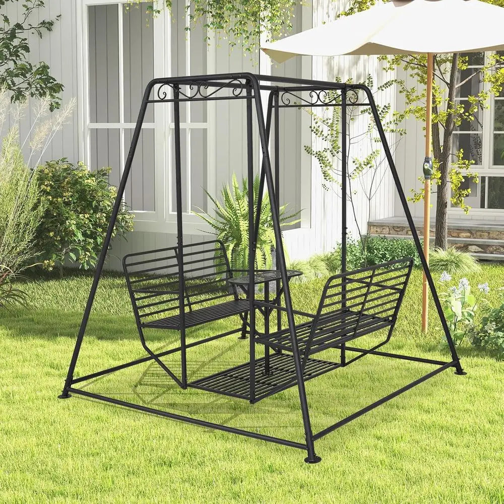 Heavy Duty 4 Seat Outdoor Metal Swing Chair With Table