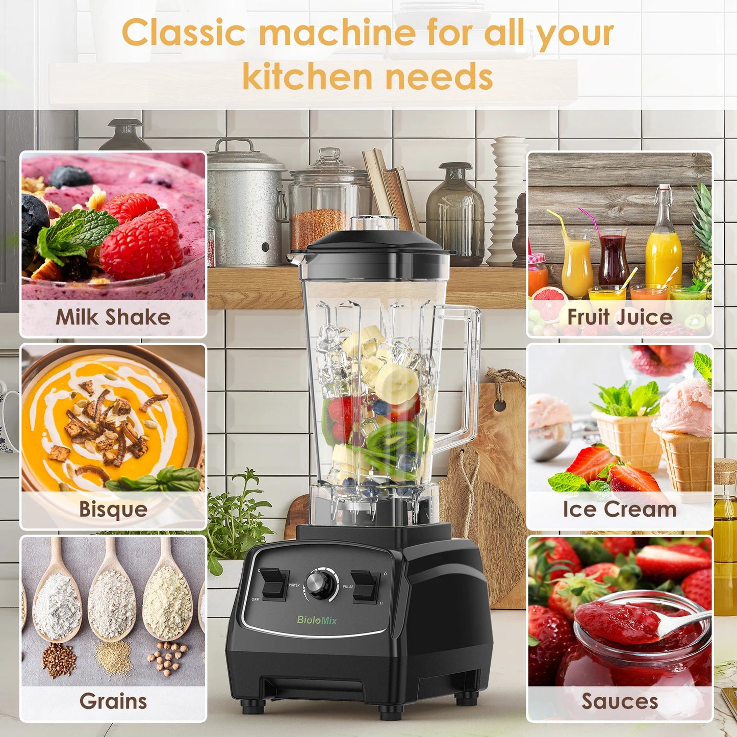 Biolomix BPA Free 3HP 2200W Heavy Duty Commercial Blender Juicer Processor