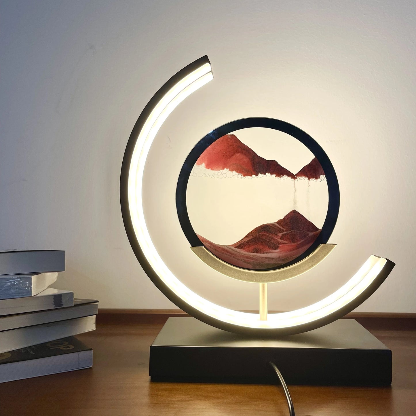Moving Sand Art Picture Lamp Three Color Round Desktop Stand