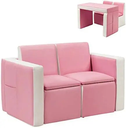 2-In-1 Kids Sofa Bed With Storage PVC Leather Furniture