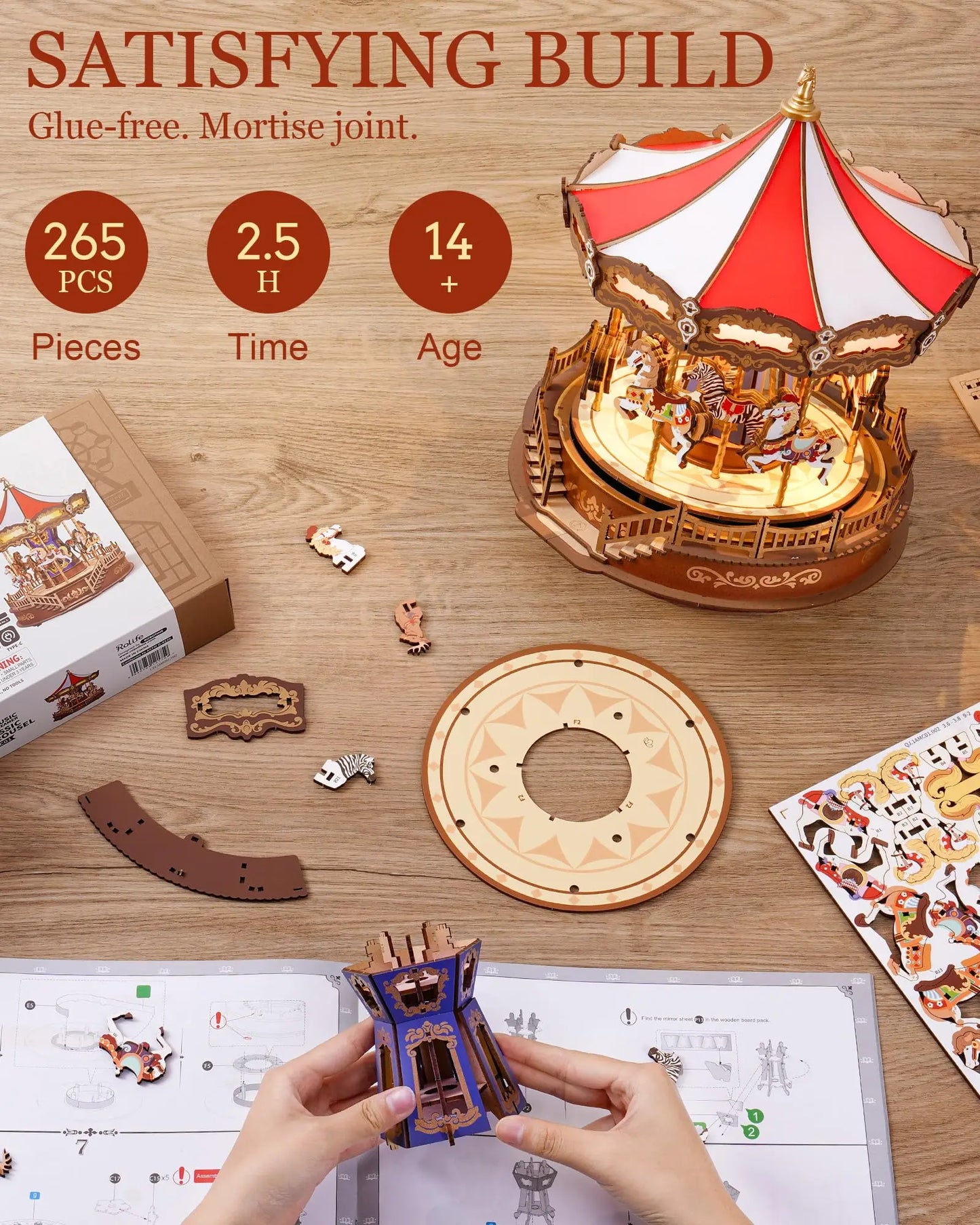 Robotime Rolife Classic Carousel Music Box Puzzle With Lights