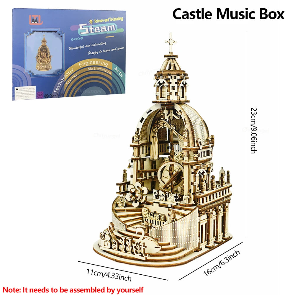 Yunhuisheng Castle Music Box 3D Wooden Puzzle Kit For Ages