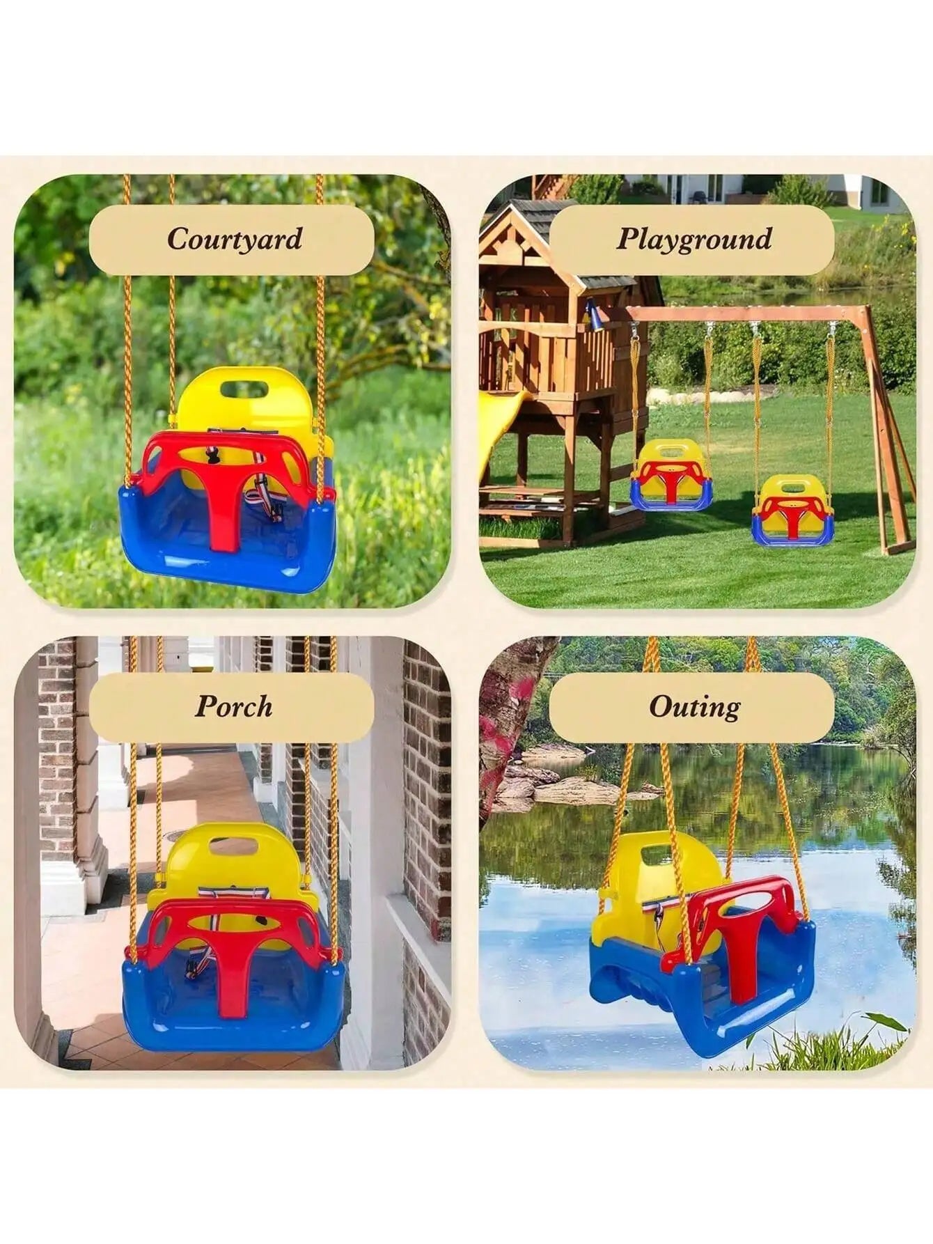 Three In One Toddler Swing Seat With Adjustable Ropes