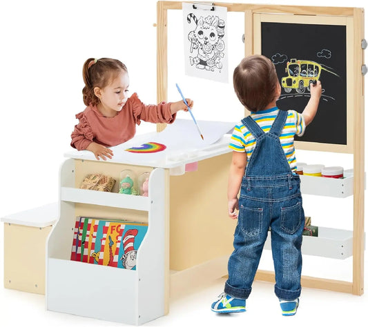 3-in-1 Kids Art Table Chair Set With Adjustable Easel