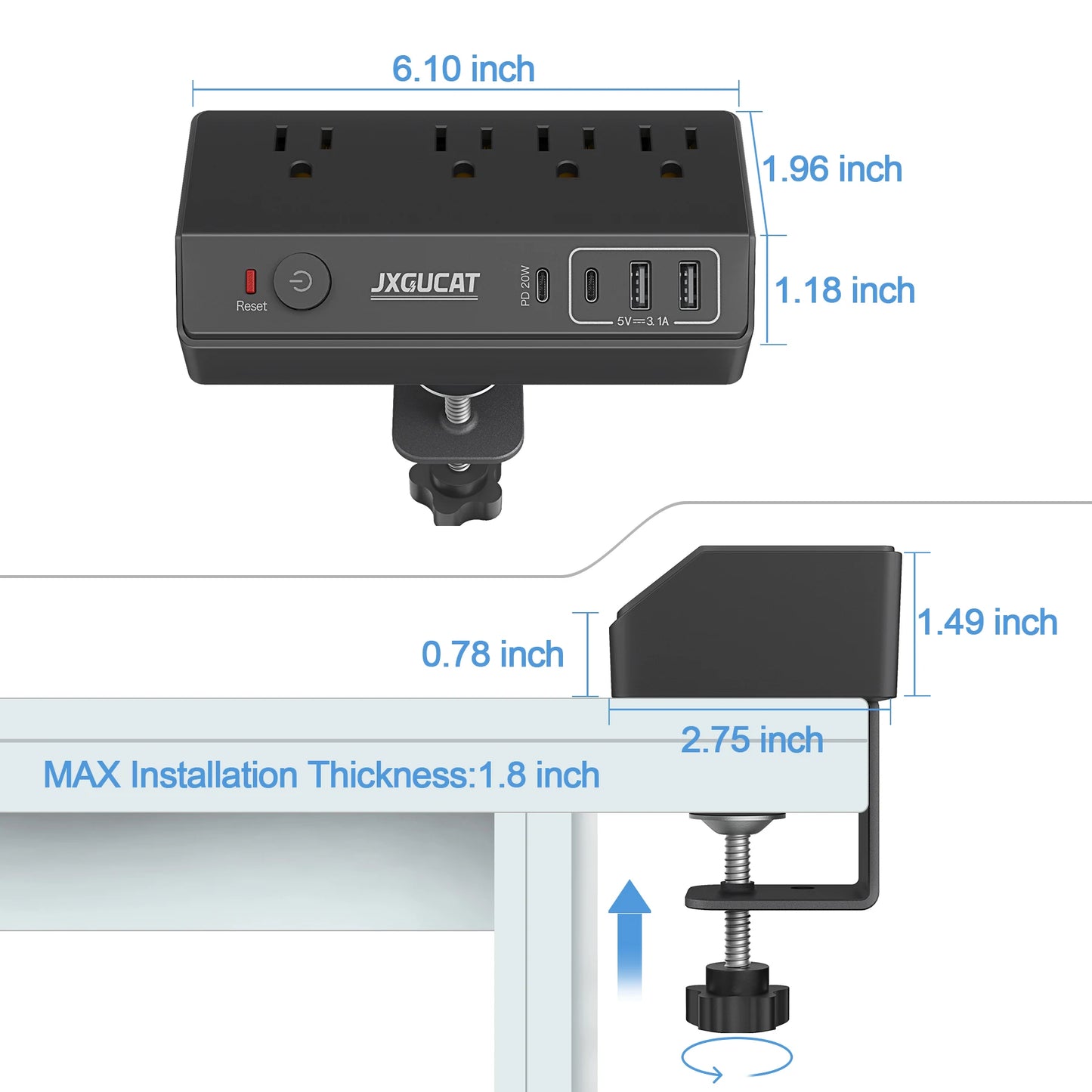 Removable Fast Charging USB Desktop Power Strip Surge Protector